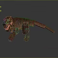 Pixelated Brown T Rex Dinosaur Model With Sharp Teeth Standing On Dark Background