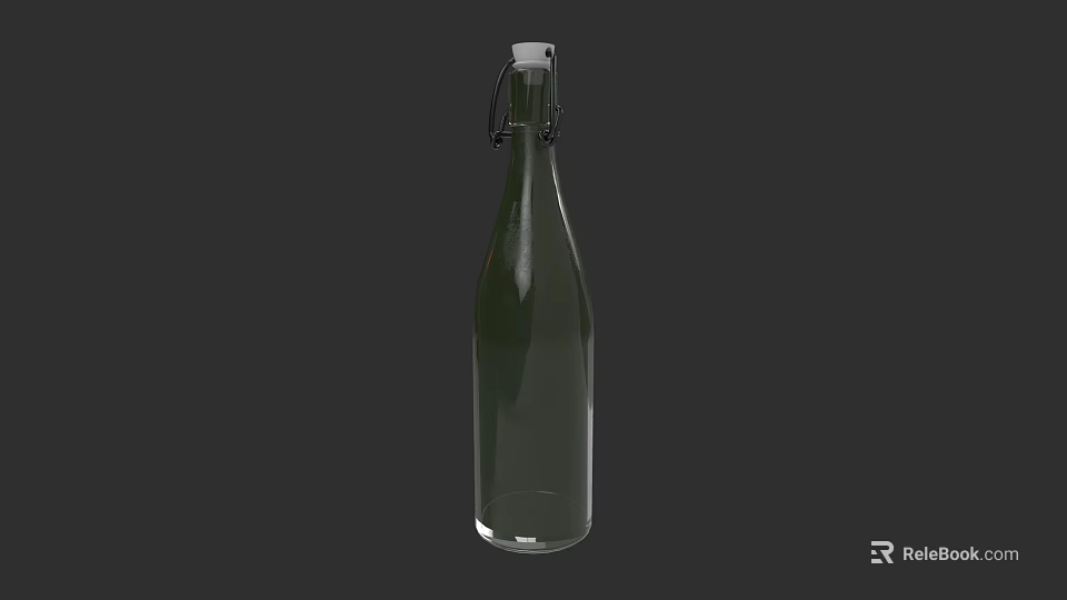 Green Glass Bottle With Metal Clasp Lid For Home Daily Use 3d model 