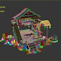Japanese Traditional Wooden Furniture With Tatami Mats Tables Chairs And Lanterns In Garden Structure