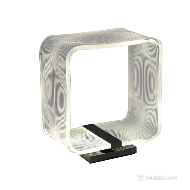 Modern Transparent Table Lamp With Striped Texture Square Design And Black Base 3d model 