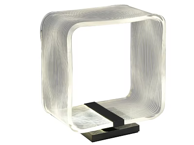 Modern Transparent Table Lamp With Striped Texture Square Design And Black Base 3d model