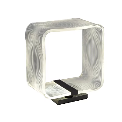 Modern Transparent Table Lamp With Striped Texture Square Design And Black Base 3d model