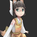 Cute Anime Style Character With Cat Ears Glasses And Traditional Outfit Design