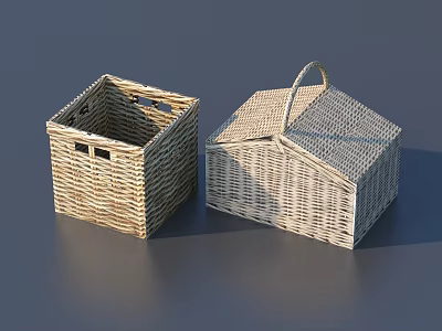 Wicker Storage Baskets Set With Lid And Open Top Design For Home Organization 3d model