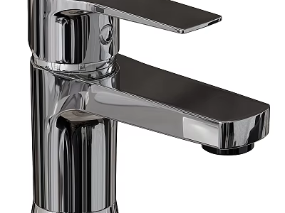 Shiny Metallic Modern Faucet With Square Handle For Home Bathroom Use 3d model