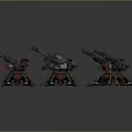 Sci Fi Multi Legged Mechanical Robots With Red Black Armor And Weapon Systems 3d model