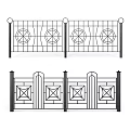 Decorative Metal Fence Designs with Circular Patterns Wavy Lines and Square Motifs and Ornate Posts
