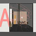 Creative Modern Wall Design With Red Letter A Glass Panels Curved Lines And Dot Patterns 3d model
