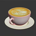 White Coffee Cup With Latte Art On White Saucer Against Dark Background