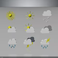 Different Weather Icons Collection Including Sun Clouds Snowflakes Raindrops And Lightning 3d model