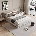 Double bedside table chandelier carpet pillow ornaments 3d model