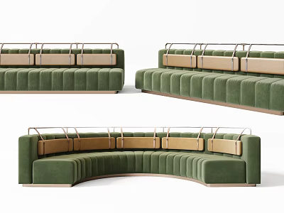 Green Velvet Multi Person Sofa With Metal Frame Curved And Straight Design 3d model