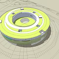 Circular Museum Building With Spiral Design And Yellow Green Ring Structure 3d model
