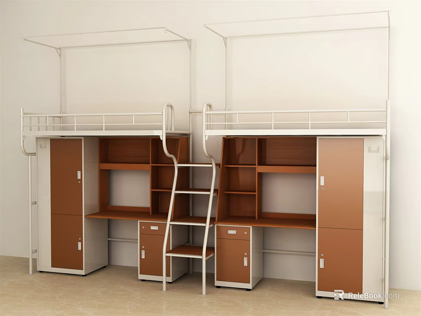 Practical Bunk Bed With Metal Frame Desk Cabinet Ladder And Storage Shelf 3d model