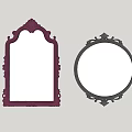 Two Decorative Mirrors Rectangular Purple And Round Black With Ornate Frames On White Wall 3d model