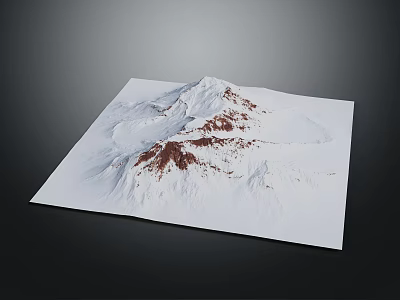 Garden Landscape Showcasing Snow Mountain Model With White And Red Texture On Square Board 3d model
