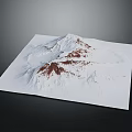Garden Landscape Showcasing Snow Mountain Model With White And Red Texture On Square Board