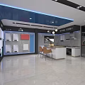 Modern Exhibition Hall Interior With Display Cabinets Reception Counter And Lighting Design