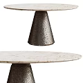 Round Marble Top Dining Table With Tapered Textured Metal Base For Interior Design 3d model