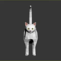 Low Poly White Cat Standing On Reflective Surface With Yellow Eyes Pink Ears Curled Tail