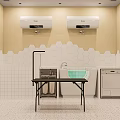 Shopping Mall Store Displaying Various Products On Arched Shelves With White Cabinets And Dog Figurine