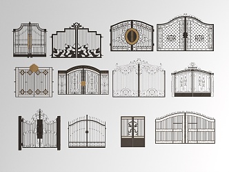 European-style gate, wrought iron gate, enclosing wall, landscape wall 3d model