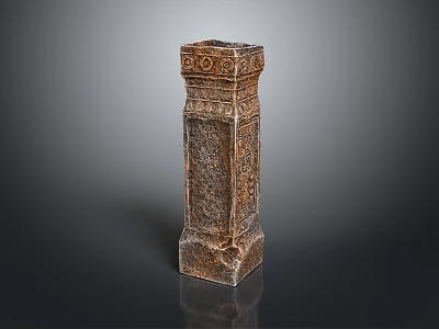 Carved Stone Pillar With Intricate Decorative Patterns And Textured Surface 3d model