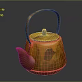 Orange Textured Teapot With Blue Lid And Curved Handle For Daily Use