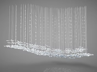 Modern Crystal Chandelier With Suspended Lines And Wave Shaped Beaded Base 3d model