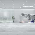 Modern Public Office Space With Open Layout Green Plants And Circular Ceiling Lights
