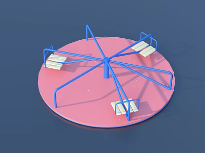 Rotating Children Playground Equipment With Pink Base Blue Frame And White Seats 3d model