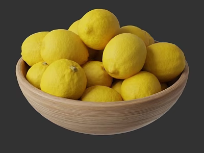 Fresh Ripe Yellow Lemons in a Wooden Bowl on Dark Background 3d model