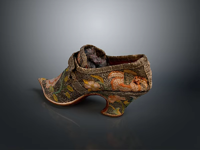 Vintage Embroidered High Heels With Intricate Floral Patterns And Unique Heel Design 3d model