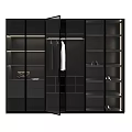 Modern Wardrobe With Glass Doors Hanging Area Storage Shelves Shoes Bags And Built In Lighting