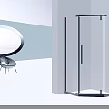 Modern Shower Sauna With Transparent Glass Black Frame Corner Design Blue Background And Circular Window