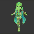 Game Movie Character With Turquoise Long Hair Wearing Colorful Floral Traditional Dress And Stockings