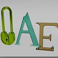 Decorative Ornament Combination Featuring Green Padlock Light Blue Letter A And Gold Letter E