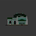 Historic Classical Building Model With Green Roof Arched Windows And Symmetrical Structure