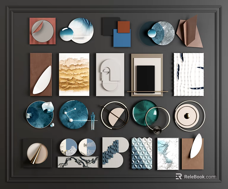 Diverse Modern Wall Decor Collection With Geometric Shapes Circular Designs And Neutral Tones 3d model 