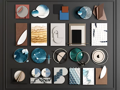 Diverse Modern Wall Decor Collection With Geometric Shapes Circular Designs And Neutral Tones 3d model
