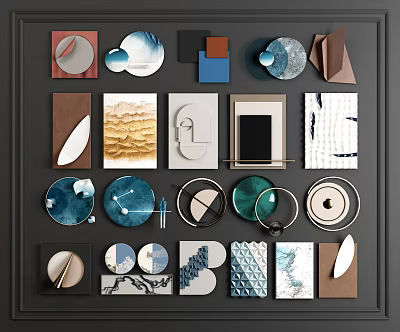 Diverse Modern Wall Decor Collection With Geometric Shapes Circular Designs And Neutral Tones 3d model