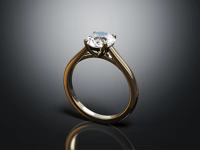 Elegant Shiny Solitaire Diamond Gold Ring With Classic Round Cut Design 3d model