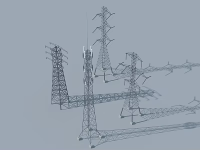 Industrial Power Transmission Towers With Various Steel Framework Designs For High Voltage Electrical Infrastructure 3d model