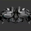 Sci Fi Mechanical Robot With Gray Armor Blue Glowing Lines And Complex Structure