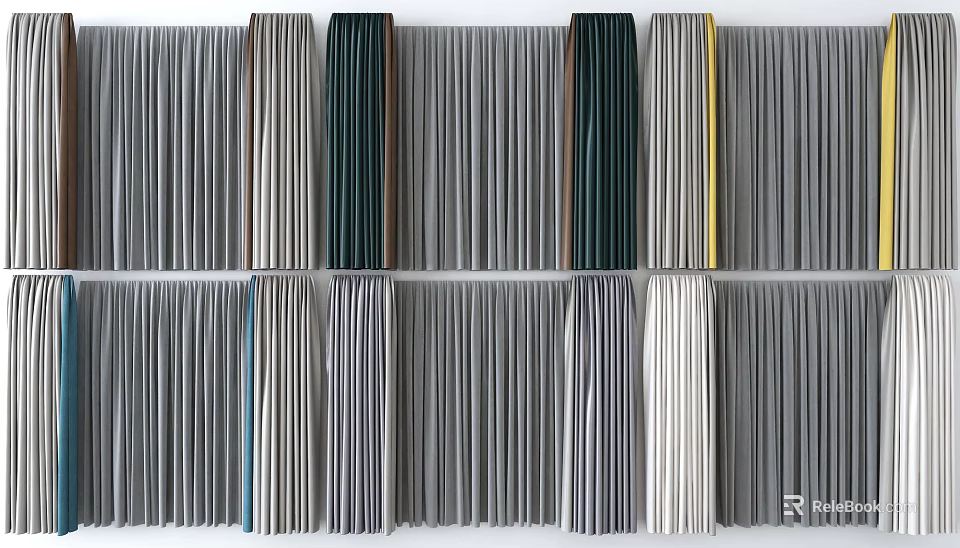 Curtains With Various Colors And Materials Neatly Arranged Display Samples 3d model