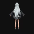 Woman With Silver White Hair Wearing Black Coat Long Sleeves Short Skirt High Heels