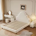 Modern White Double Bed With Upholstered Headboard Bedside Tables Lamps And Wall Art