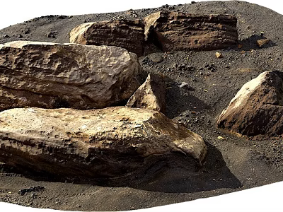 Rustic Natural Stones and Weathered Wooden Logs in Outdoor Landscaping Scene 3d model