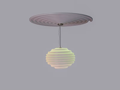 Light Colored Modern Spherical Pendant Light with Striped Design Hanging from Ceiling 3d model