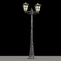 Vintage Style Public Street Lamp With Double Lanterns And Black Decorative Pole